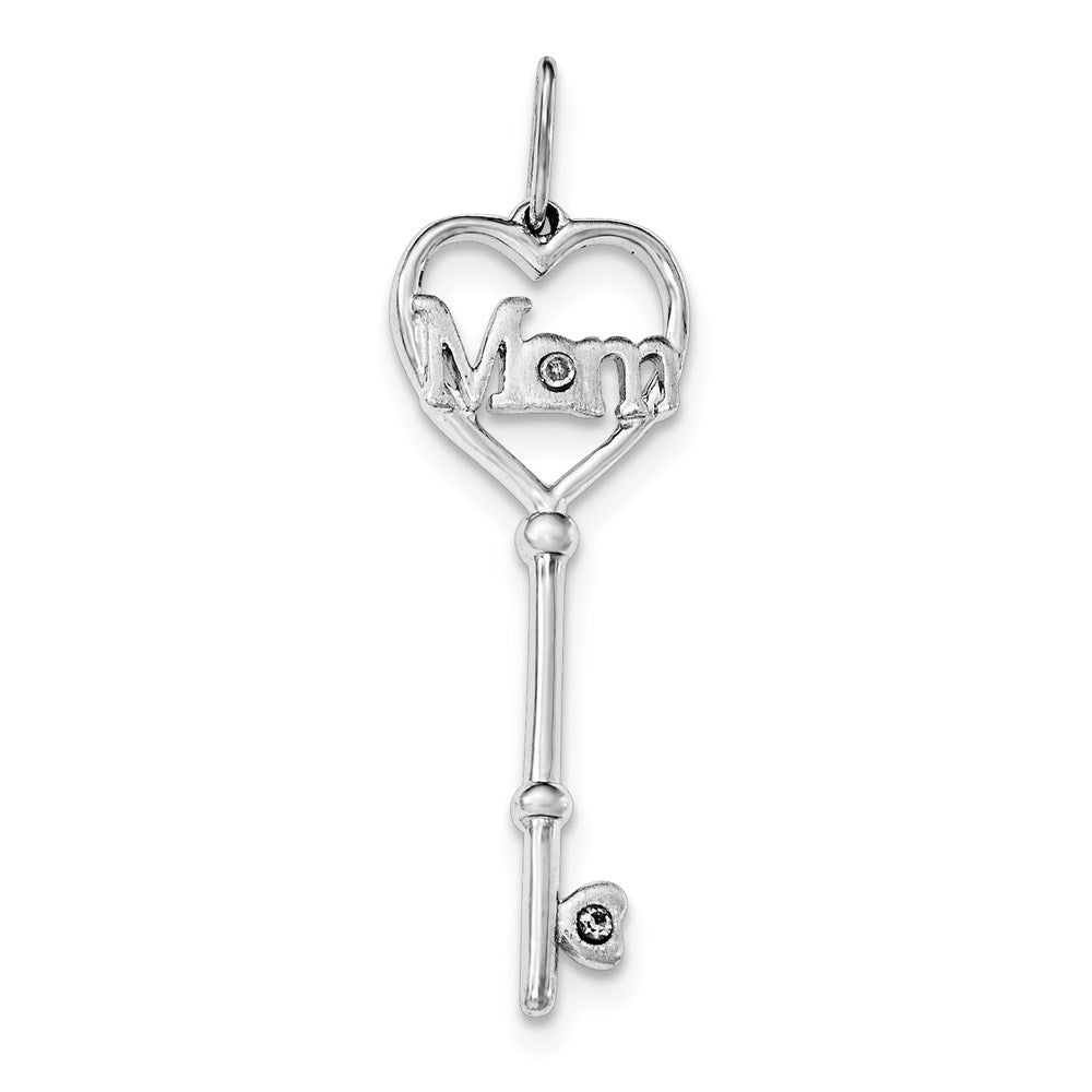 Image of ID 1 Sterling Silver Rhodium Diamond Polished & Satin MOM Key Pendant