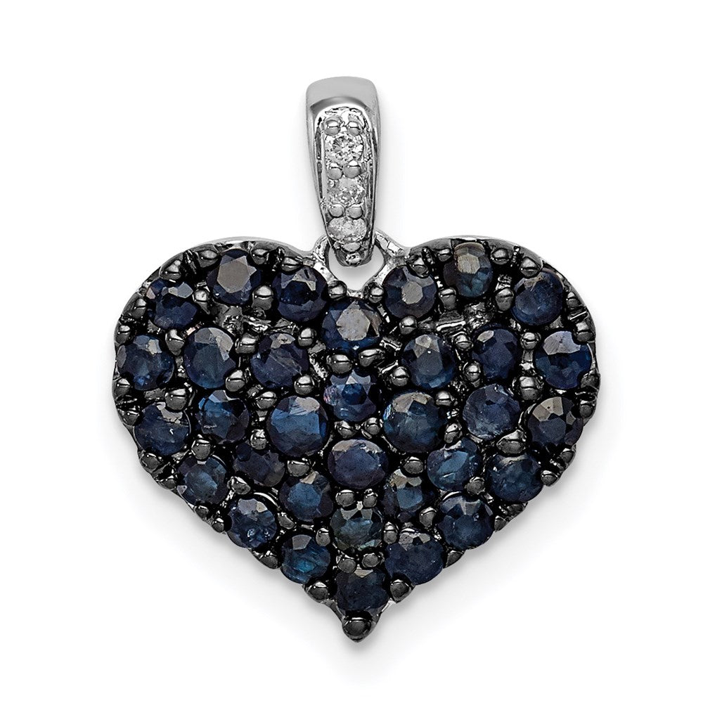 Image of ID 1 Sterling Silver Rhodium Diamond & Sapphire Heart Pendant