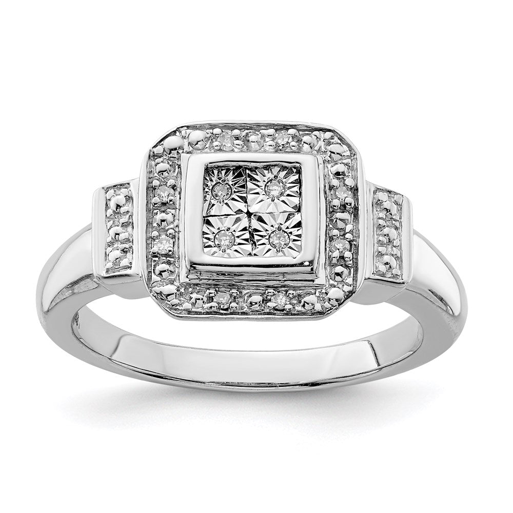 Image of ID 1 Sterling Silver Rhodium Diamond Square Ring