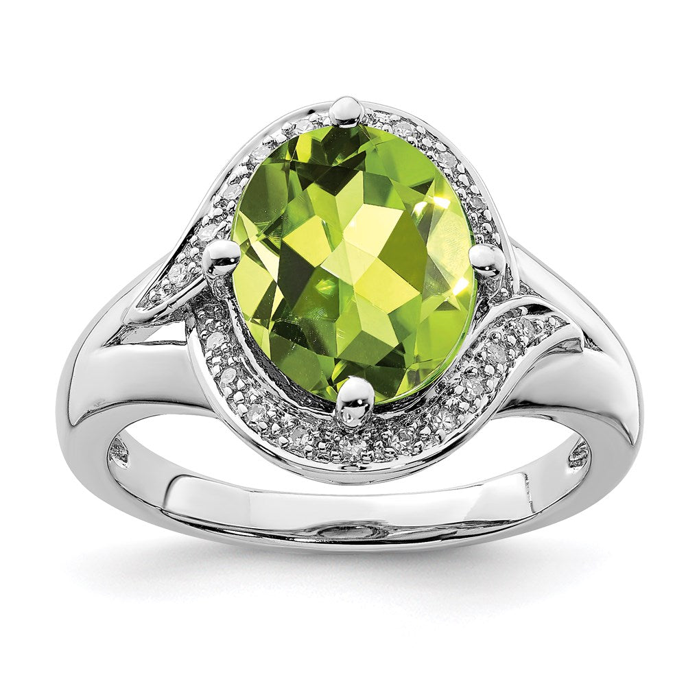 Image of ID 1 Sterling Silver Rhodium Diamond and Peridot Oval Ring