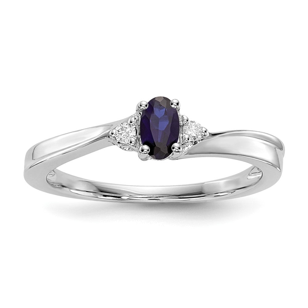 Image of ID 1 Sterling Silver Rhodium Diamond/Created Blue Sapphire Birthstone Ring