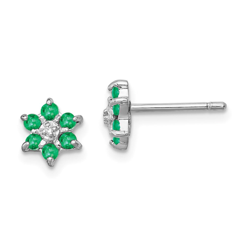 Image of ID 1 Sterling Silver Rhodium Emerald & Diamond Post Earrings