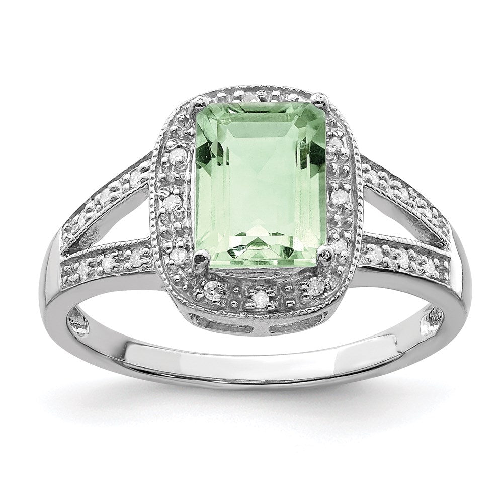 Image of ID 1 Sterling Silver Rhodium Emerald-cut G Quartz & Diamond Ring