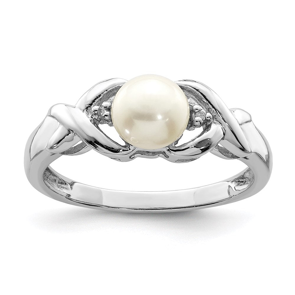 Image of ID 1 Sterling Silver Rhodium FW Cultured Button Pearl & Diamond Ring