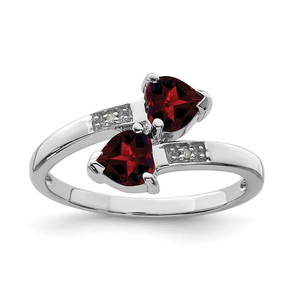 Image of ID 1 Sterling Silver Rhodium Garnet & Diamond Heart Ring