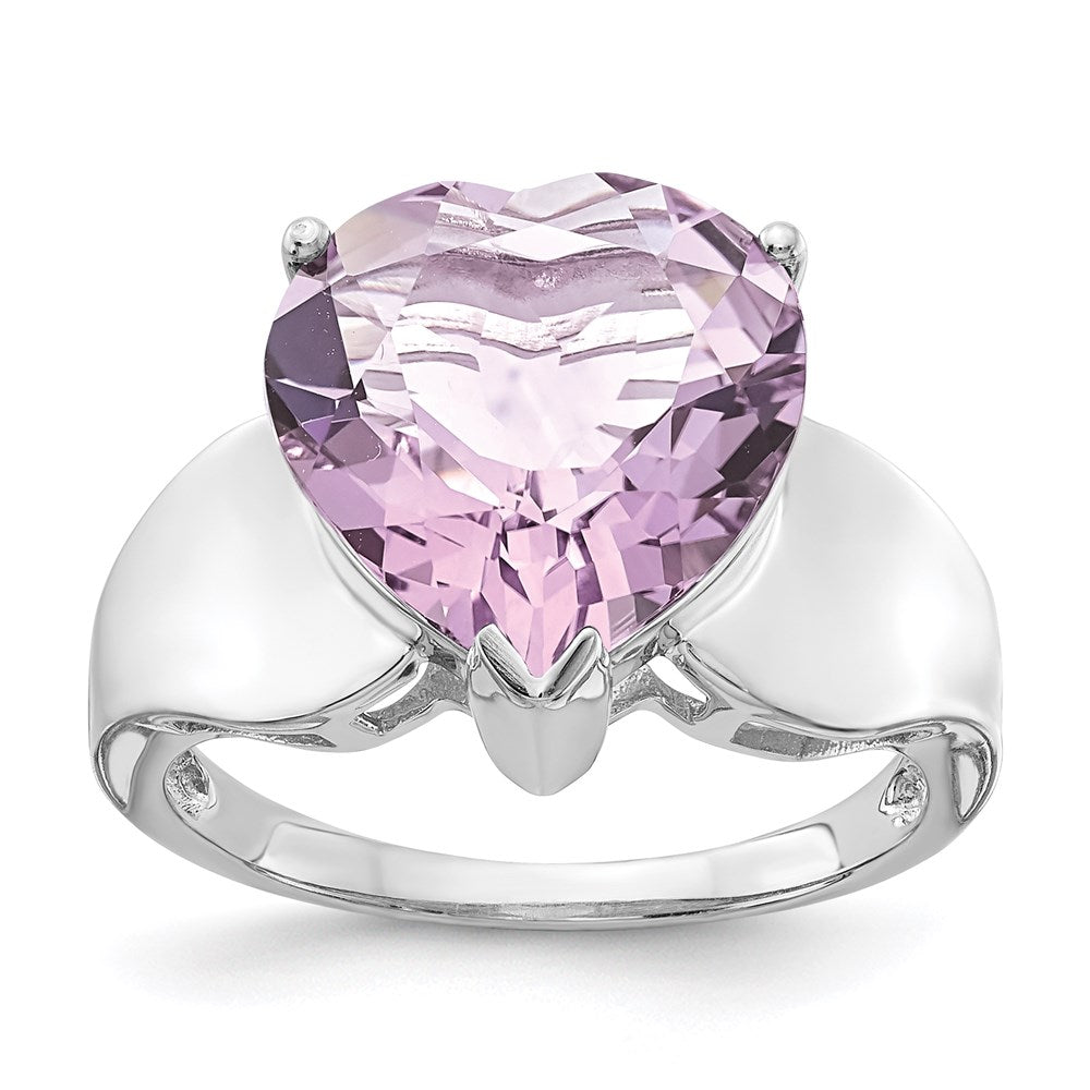 Image of ID 1 Sterling Silver Rhodium Heart Shaped Pink Quartz Ring