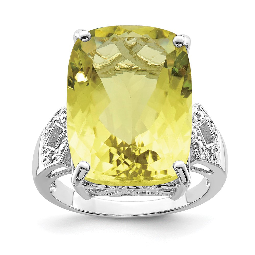 Image of ID 1 Sterling Silver Rhodium Lemon Quartz & Diamond Ring