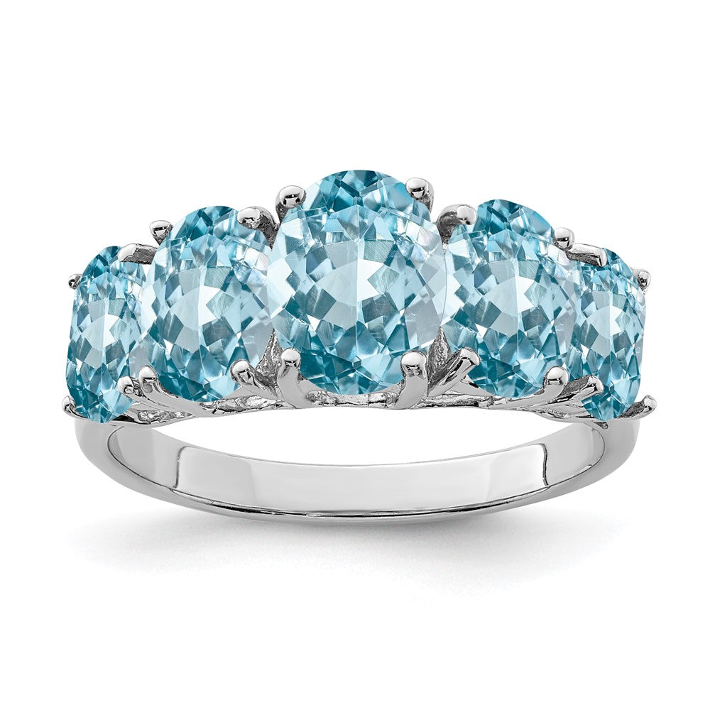 Image of ID 1 Sterling Silver Rhodium Light Swiss Blue Topaz 5 Stone Ring