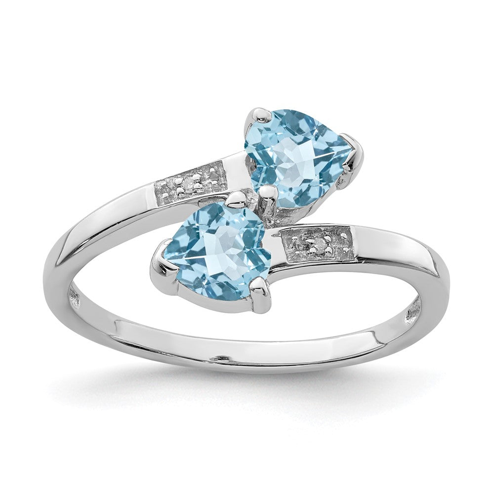 Image of ID 1 Sterling Silver Rhodium Light Swiss Blue Topaz & Diamond Heart Ring