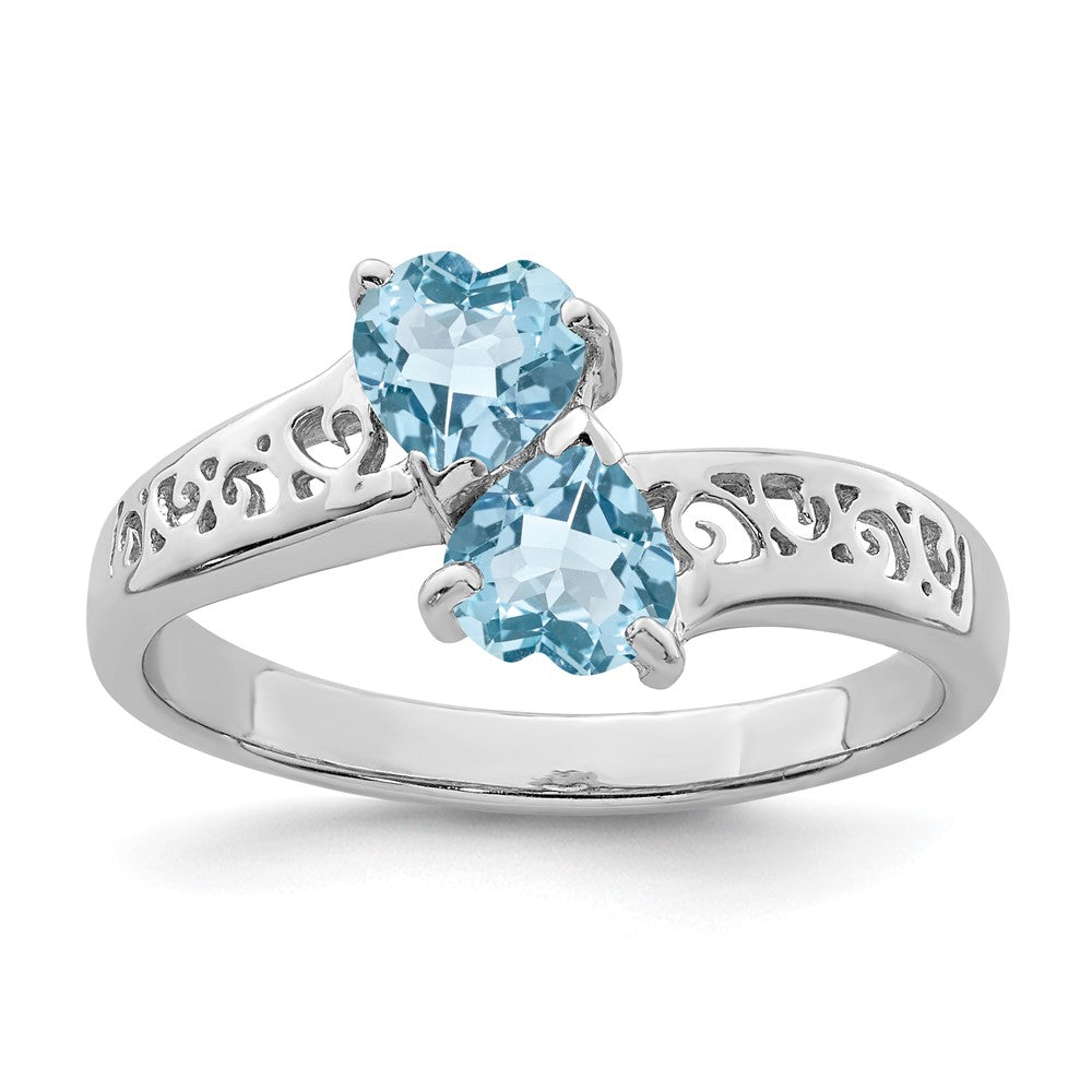 Image of ID 1 Sterling Silver Rhodium Light Swiss Blue Topaz Heart Ring