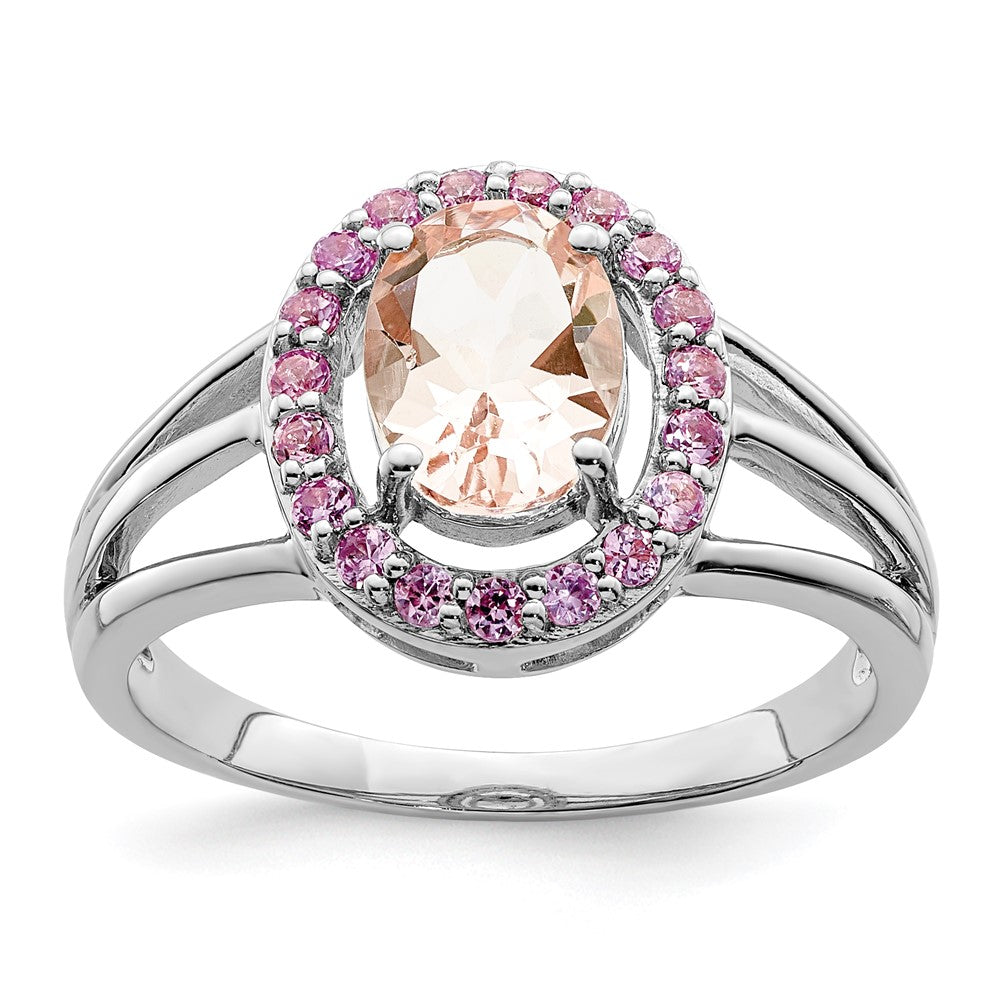 Image of ID 1 Sterling Silver Rhodium Morganite & Pink Sapphire Oval Ring