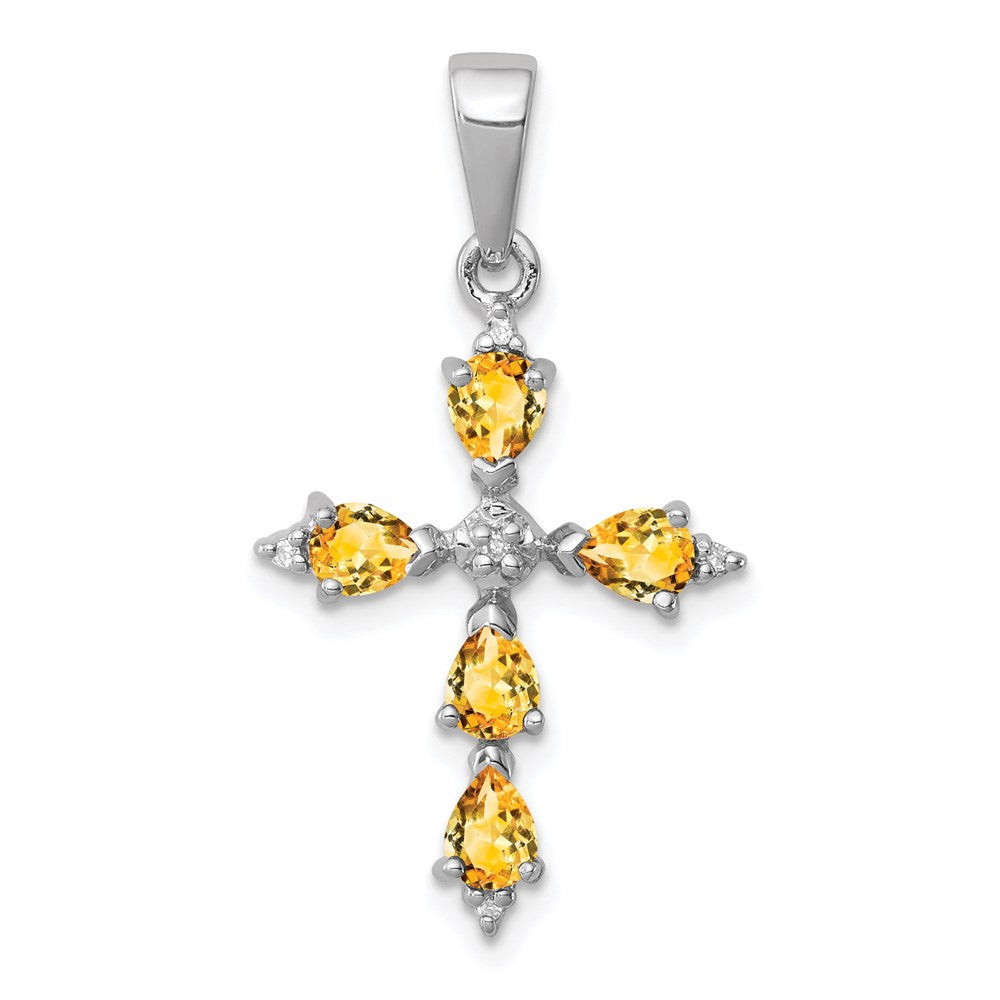 Image of ID 1 Sterling Silver Rhodium Pear Citrine Cross Pendant