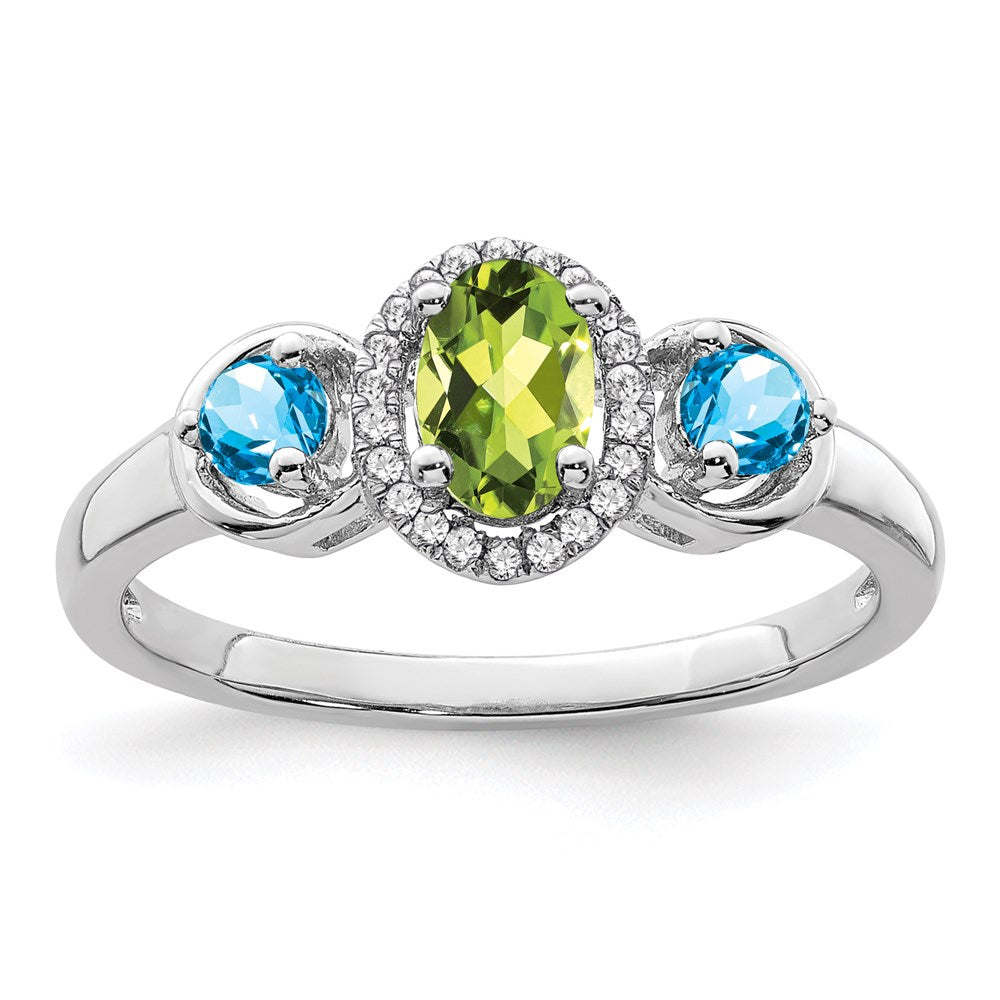 Image of ID 1 Sterling Silver Rhodium Peridot & Blue Topaz Diamond Ring