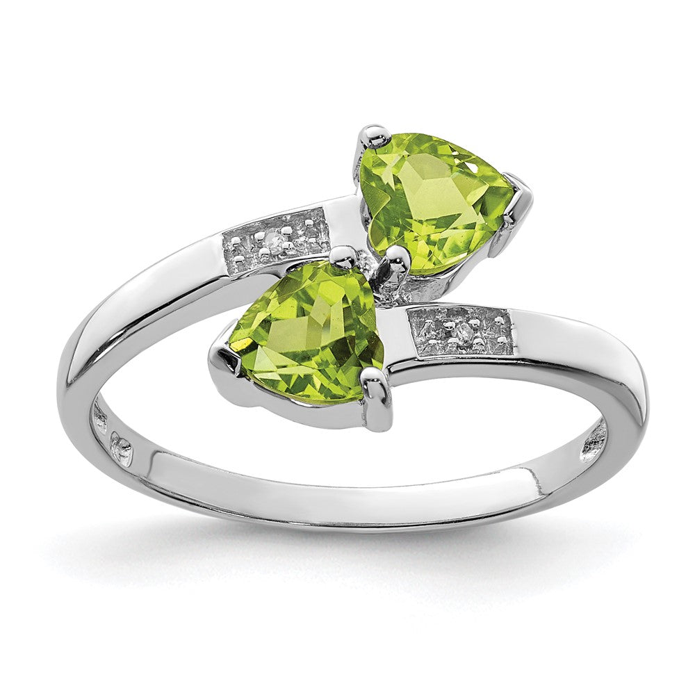 Image of ID 1 Sterling Silver Rhodium Peridot & Diamond Heart Ring