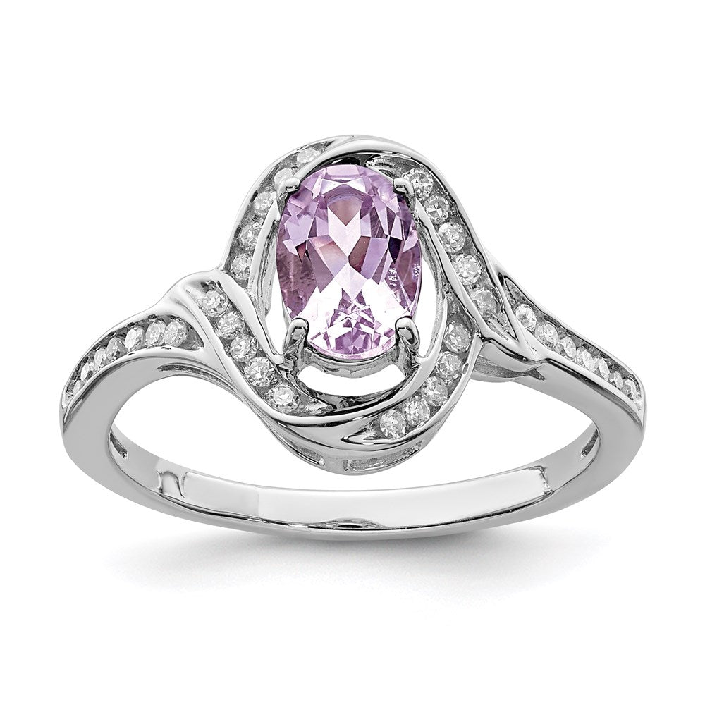 Image of ID 1 Sterling Silver Rhodium Pink Quartz & Diamond Ring