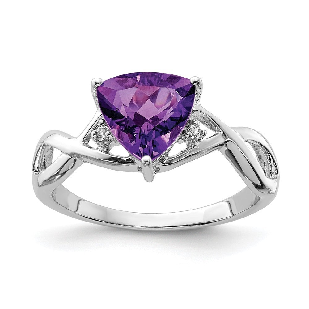 Image of ID 1 Sterling Silver Rhodium Plated Amethyst White Topaz Trillion Ring