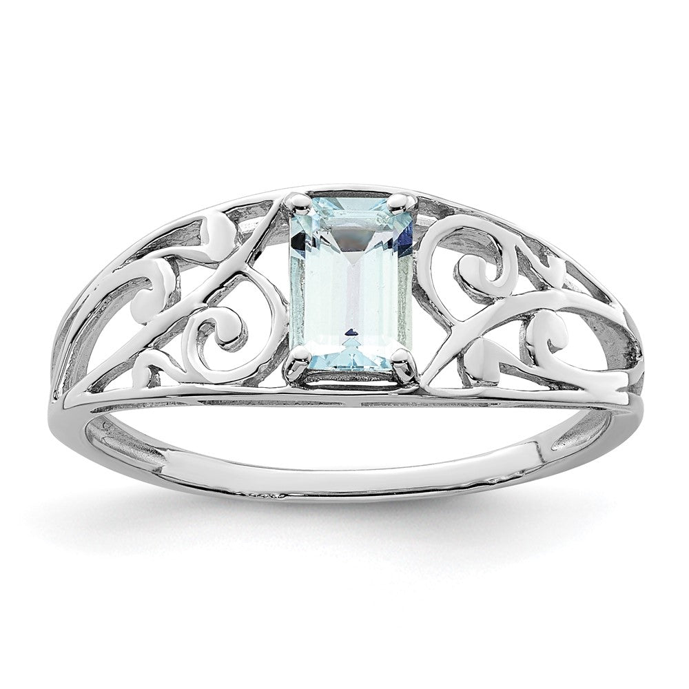 Image of ID 1 Sterling Silver Rhodium Plated Aquamarine Ring