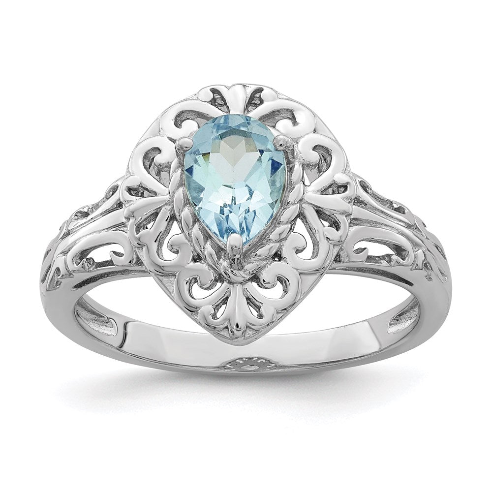 Image of ID 1 Sterling Silver Rhodium Plated Aquamarine Teardrop Ring