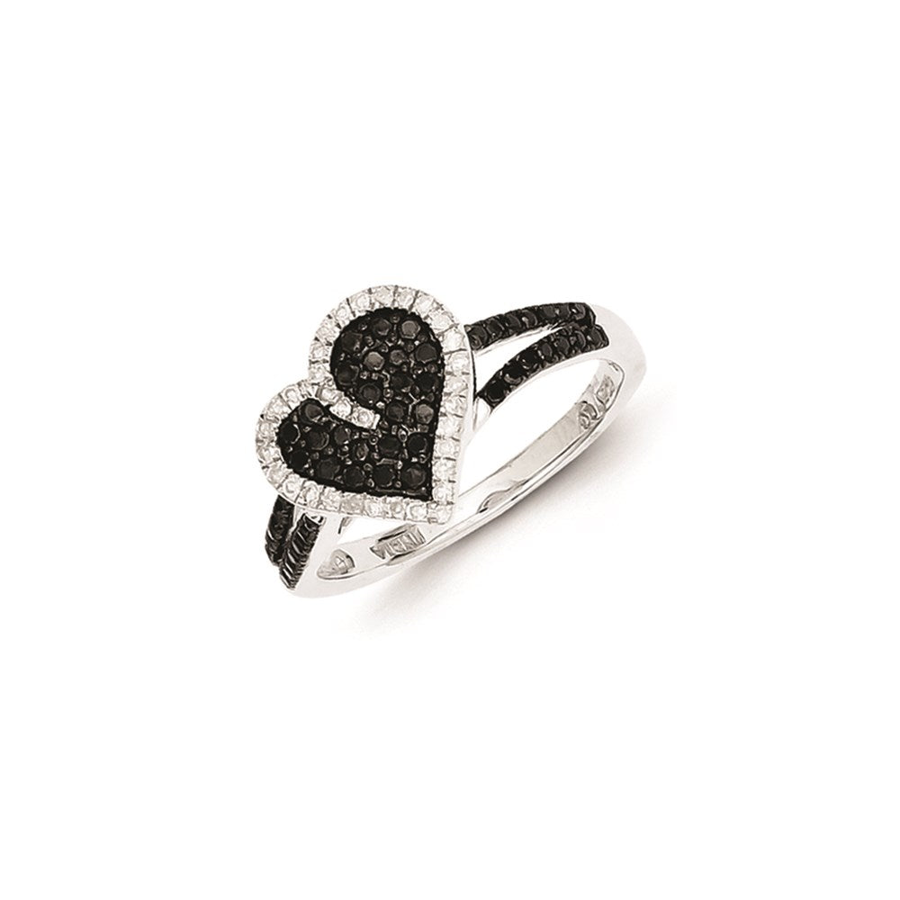 Image of ID 1 Sterling Silver Rhodium Plated Black & White Diamond Heart Ring