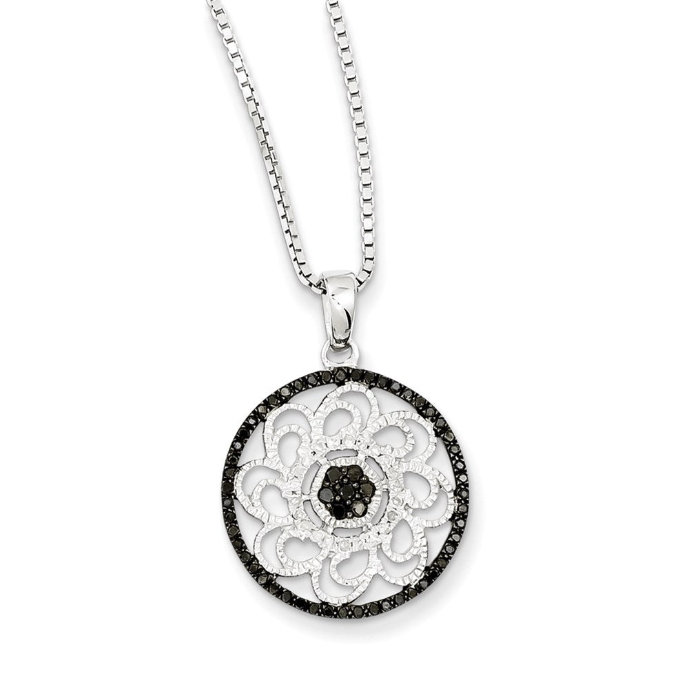 Image of ID 1 Sterling Silver Rhodium Plated Black & White Diamond Round Pendant