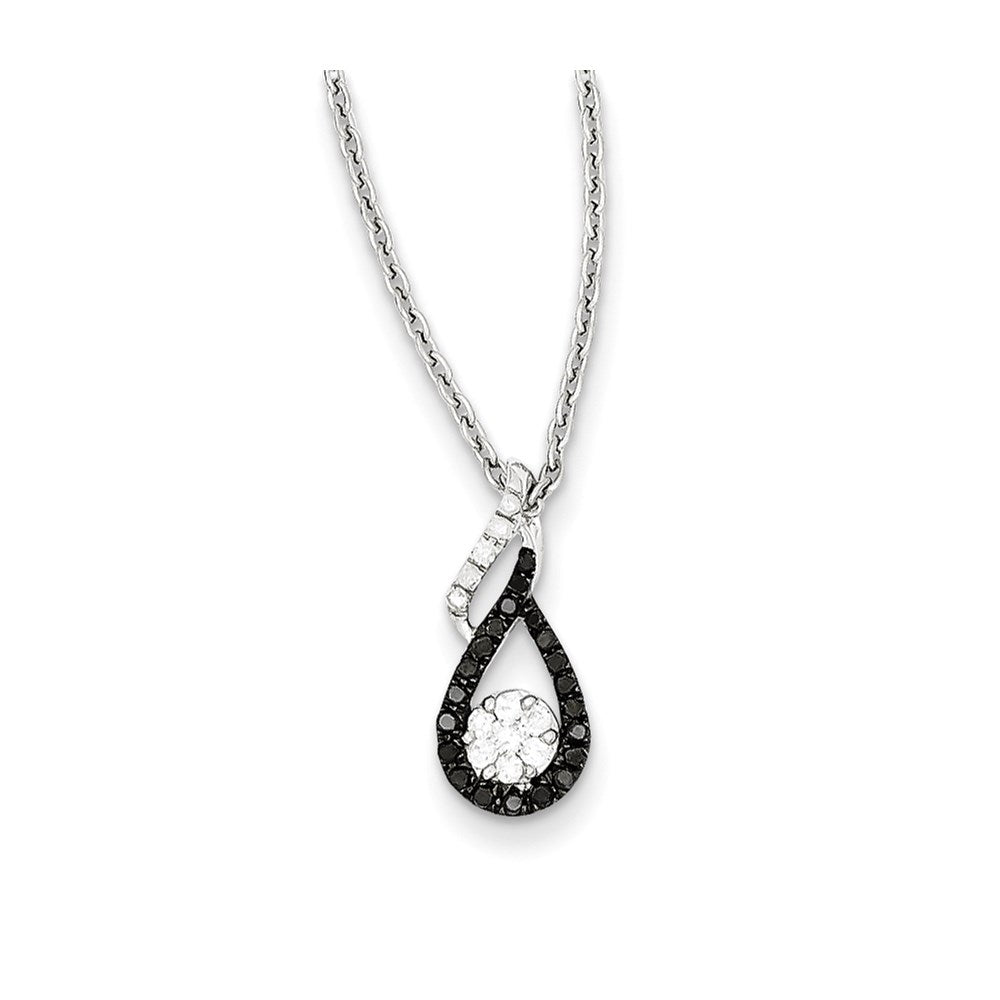 Image of ID 1 Sterling Silver Rhodium Plated Black & White Diamond Teardrop Pendant