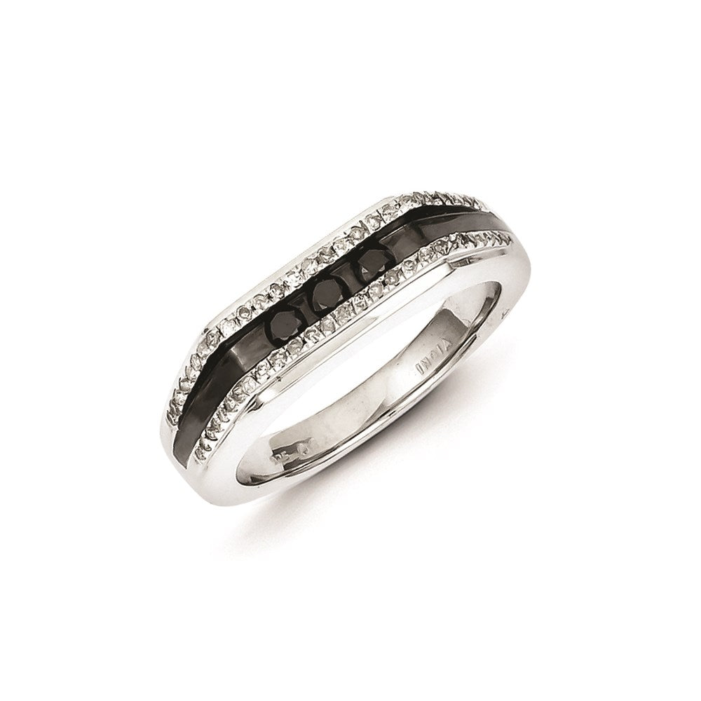Image of ID 1 Sterling Silver Rhodium Plated Black and White Diamond Men's Ring