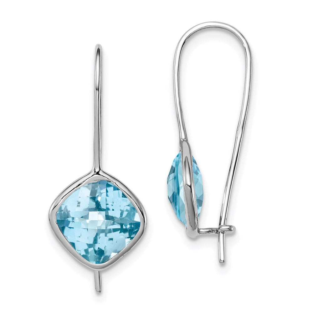 Image of ID 1 Sterling Silver Rhodium Plated Blue Topaz Square Earrings