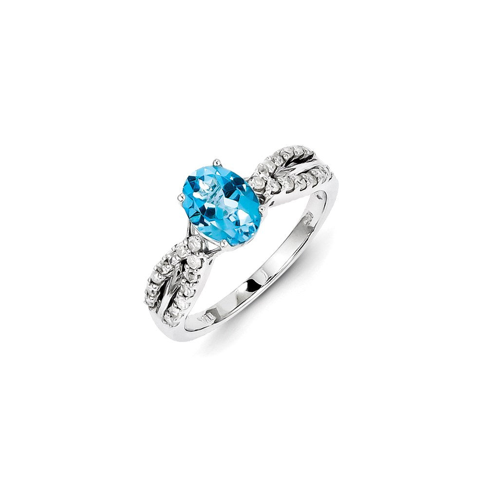 Image of ID 1 Sterling Silver Rhodium Plated Dia Light Swiss Blue Topaz Oval Ring