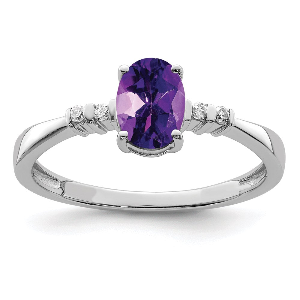 Image of ID 1 Sterling Silver Rhodium Plated Diamond & Amethyst Oval Ring