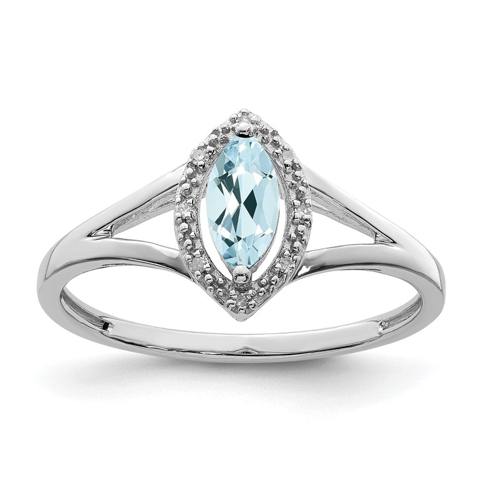 Image of ID 1 Sterling Silver Rhodium Plated Diamond & Aquamarine Marquise Ring