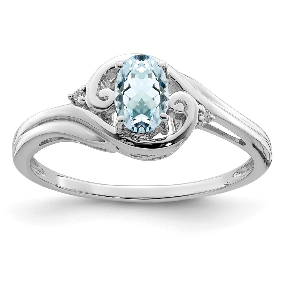 Image of ID 1 Sterling Silver Rhodium Plated Diamond & Aquamarine Ring