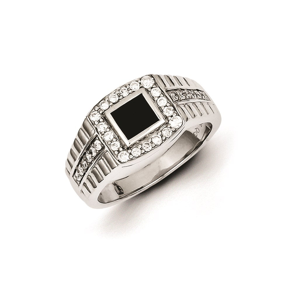 Image of ID 1 Sterling Silver Rhodium Plated Diamond & Black Onyx Men's Ring