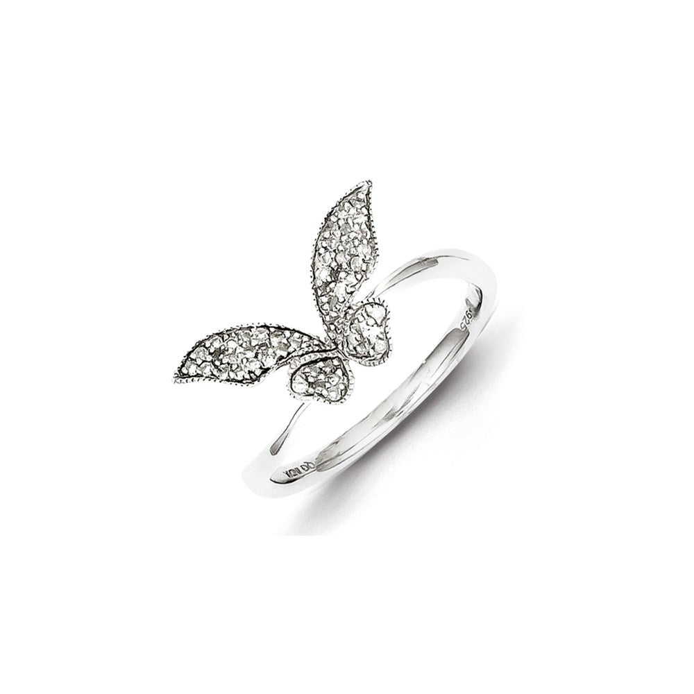 Image of ID 1 Sterling Silver Rhodium Plated Diamond Butterfly Ring