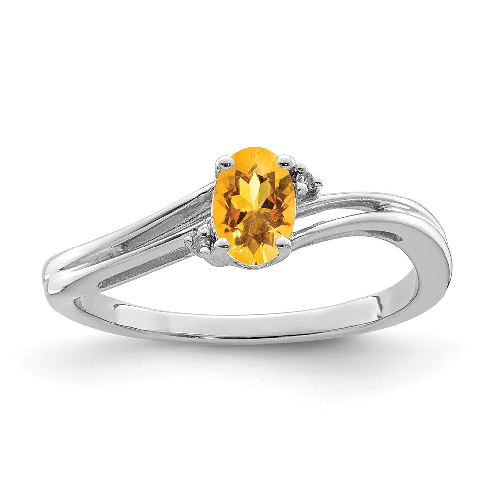 Image of ID 1 Sterling Silver Rhodium Plated Diamond & Citrine Oval Ring
