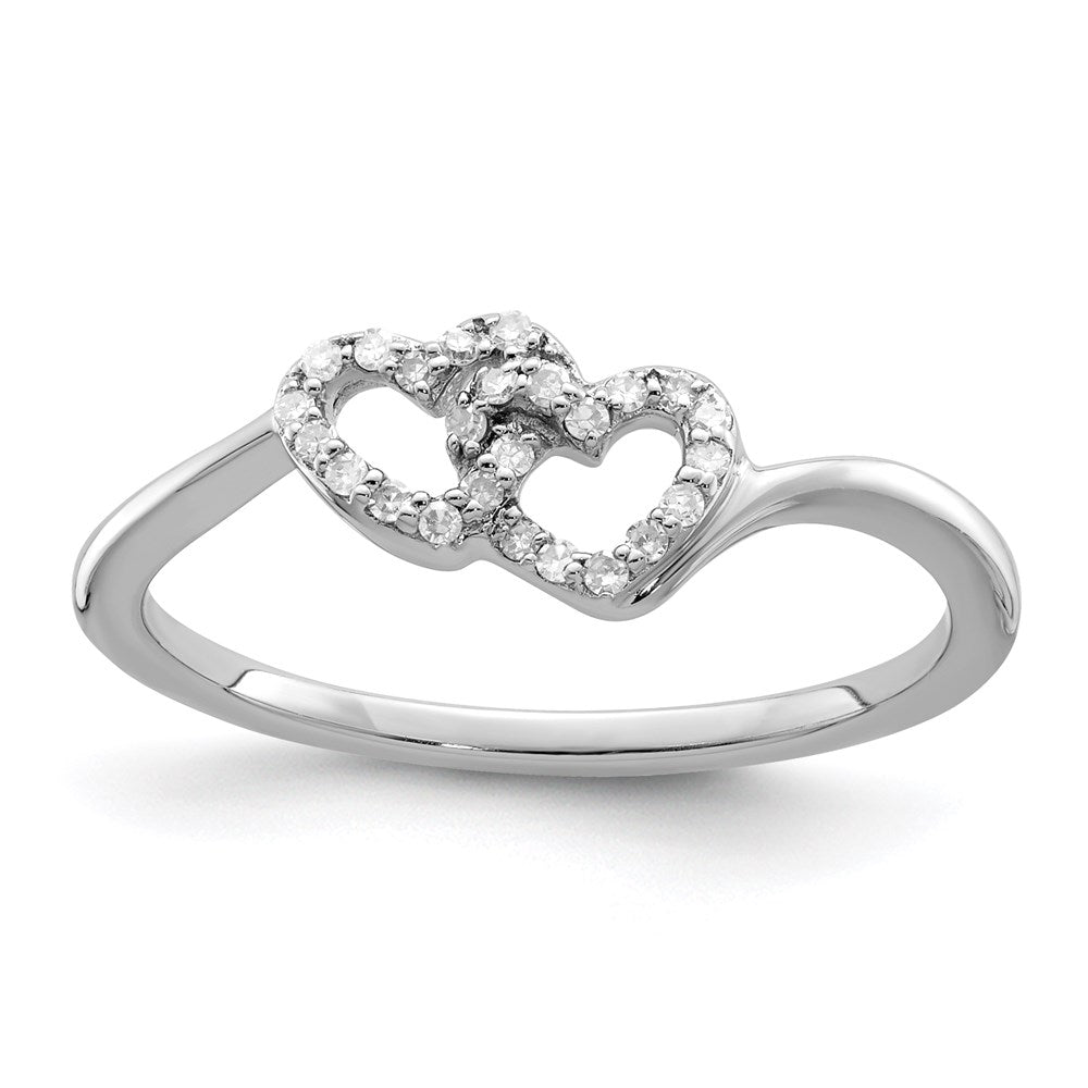 Image of ID 1 Sterling Silver Rhodium Plated Diamond Double Heart Promise Ring