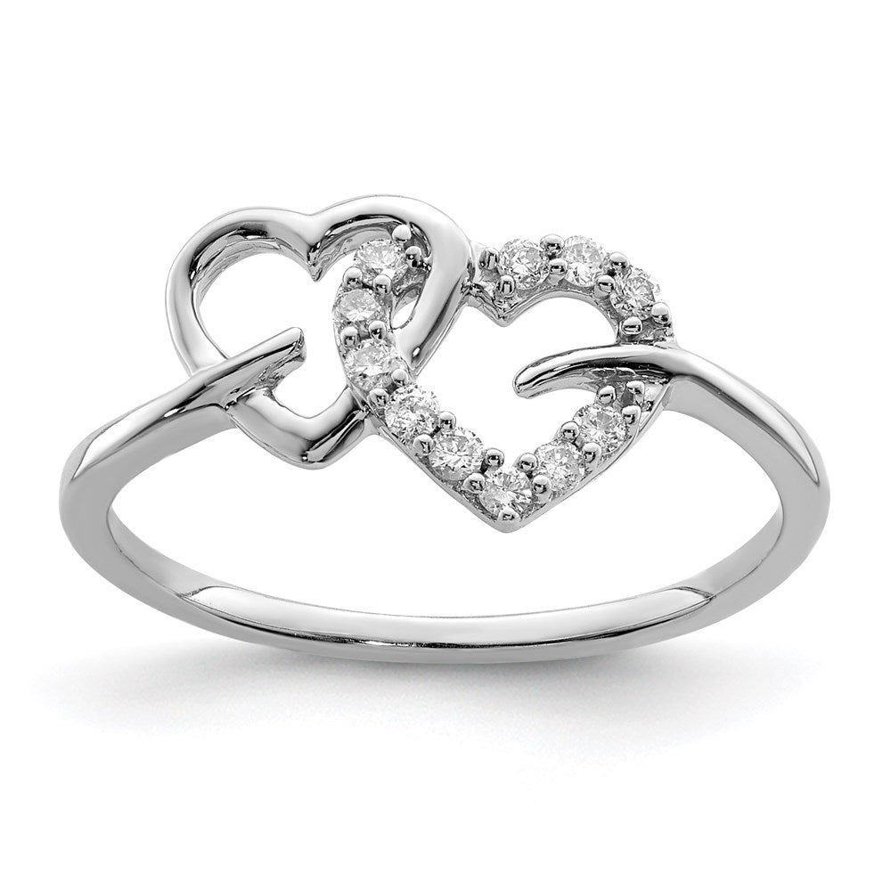 Image of ID 1 Sterling Silver Rhodium Plated Diamond Double Heart Ring