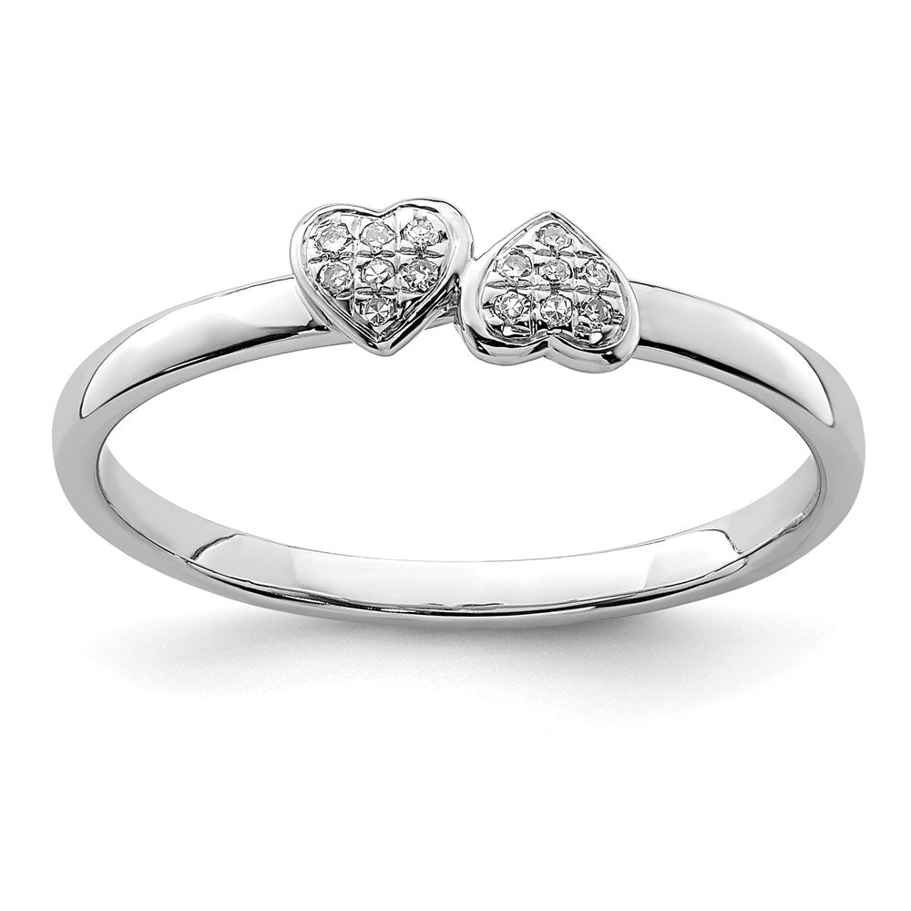 Image of ID 1 Sterling Silver Rhodium Plated Diamond Double Heart Stackable Ring