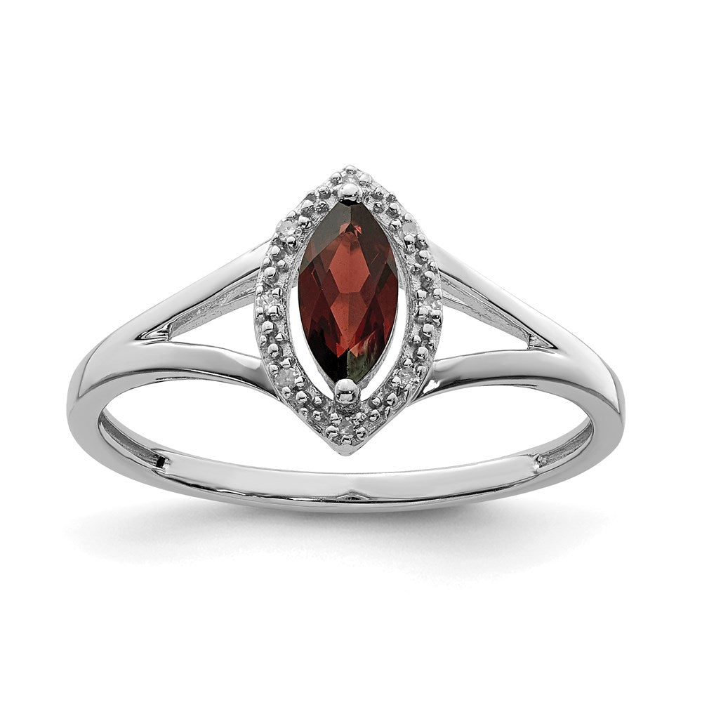Image of ID 1 Sterling Silver Rhodium Plated Diamond & Garnet Marquise Ring