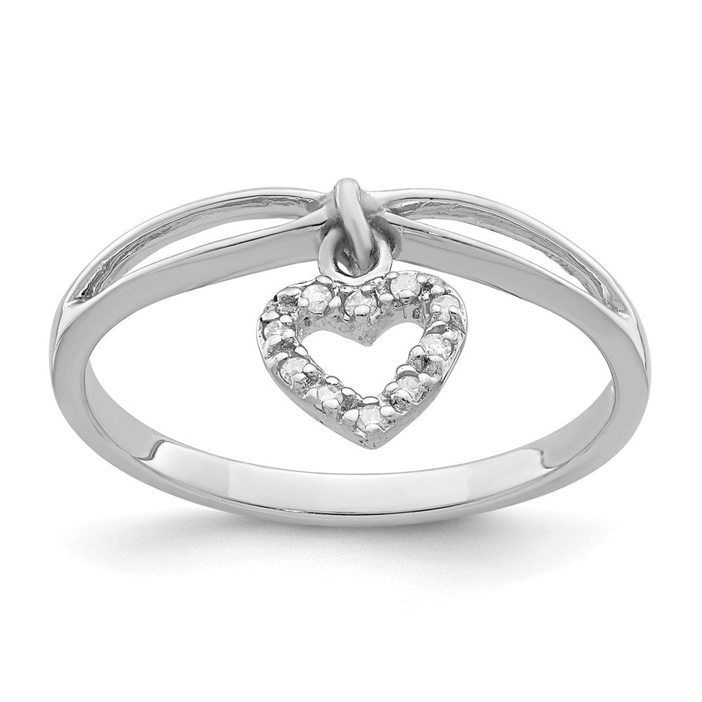 Image of ID 1 Sterling Silver Rhodium Plated Diamond Heart Dangle Ring