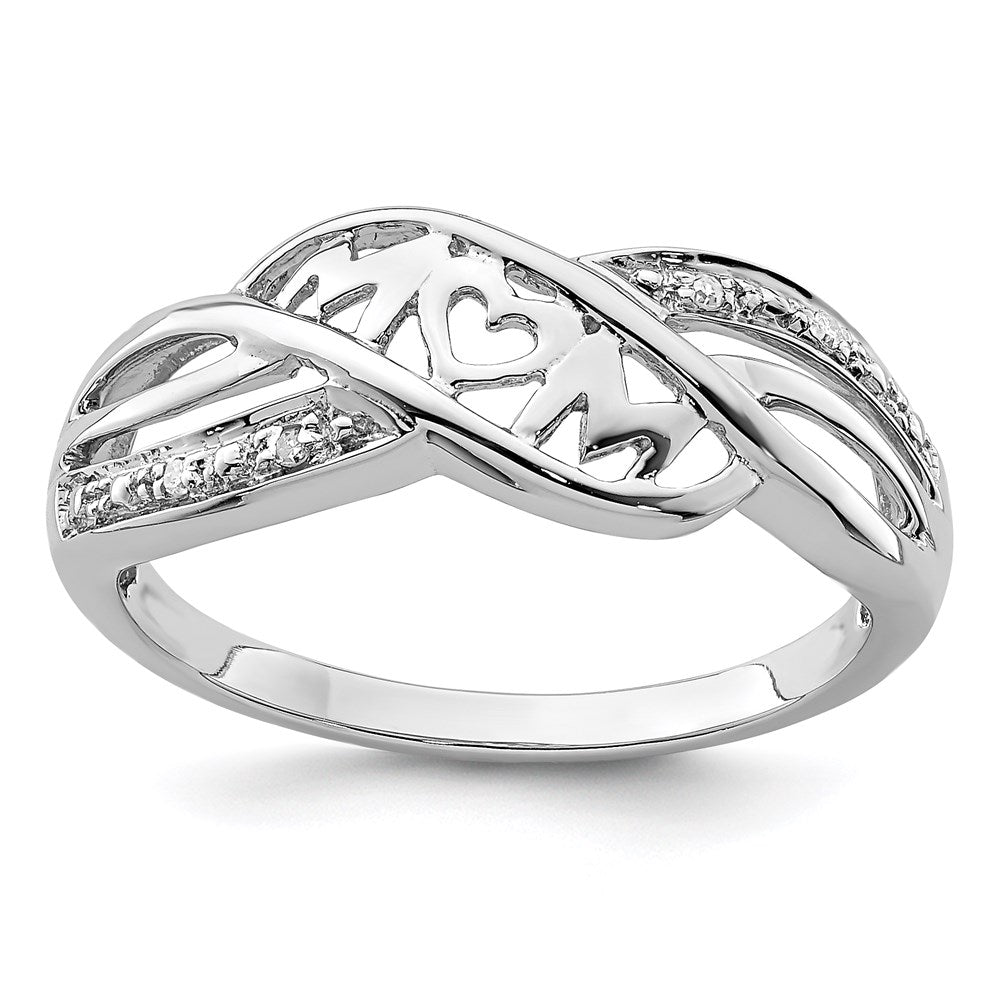Image of ID 1 Sterling Silver Rhodium Plated Diamond Heart MOM Ring