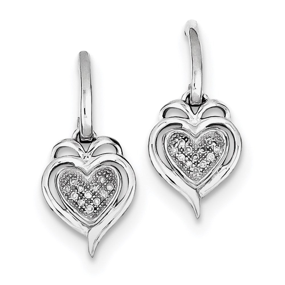 Image of ID 1 Sterling Silver Rhodium Plated Diamond Heart Post Dangle Earrings