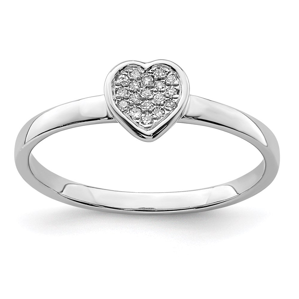 Image of ID 1 Sterling Silver Rhodium Plated Diamond Heart Stackable Ring