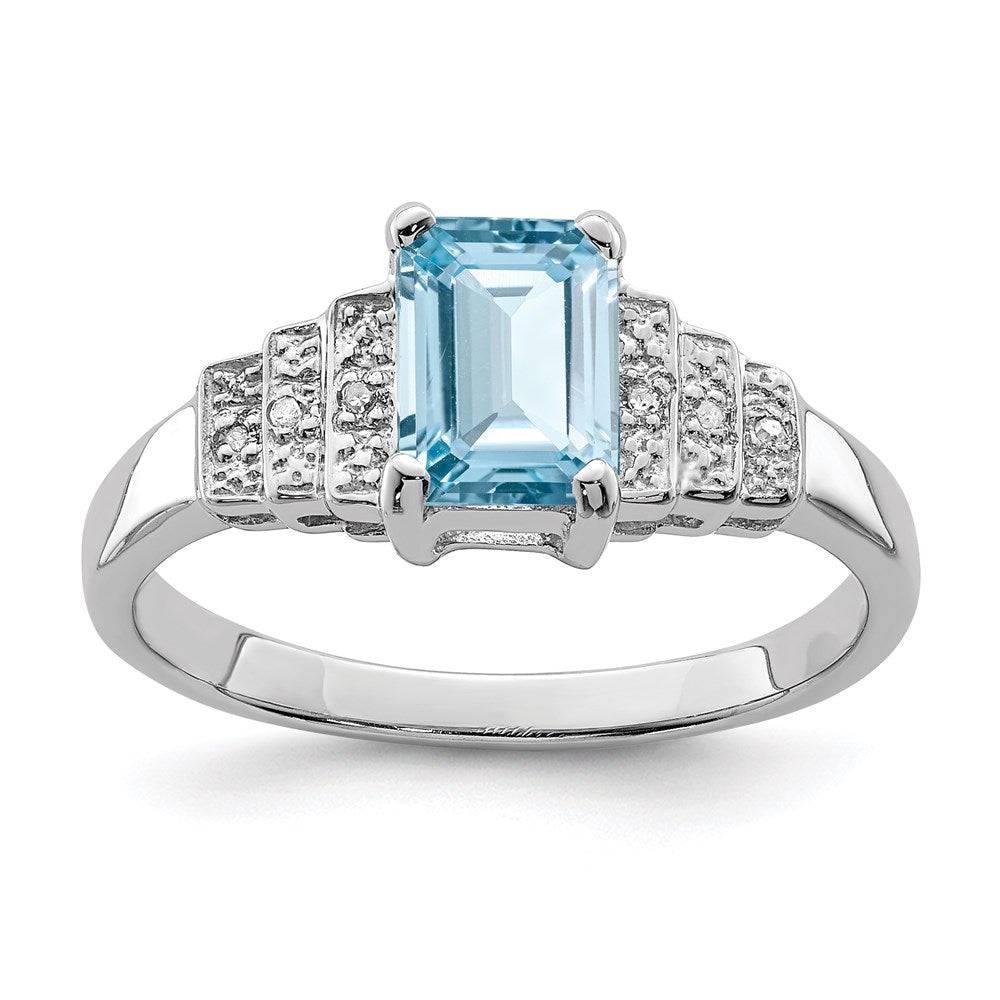 Image of ID 1 Sterling Silver Rhodium Plated Diamond & Light Swiss Blue Topaz Ring