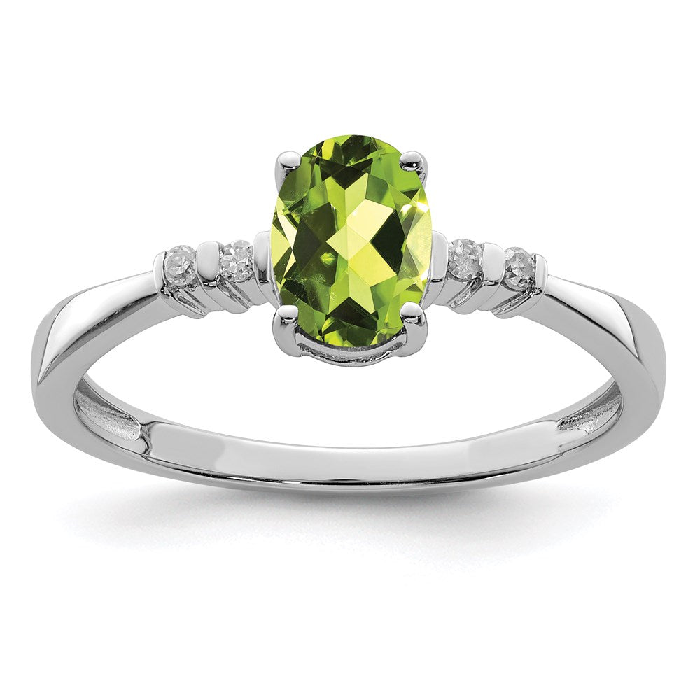 Image of ID 1 Sterling Silver Rhodium Plated Diamond & Peridot Oval Ring