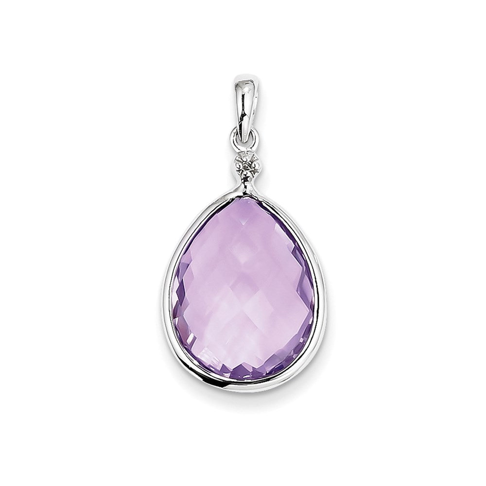 Image of ID 1 Sterling Silver Rhodium Plated Diamond & Pink Quartz Pendant