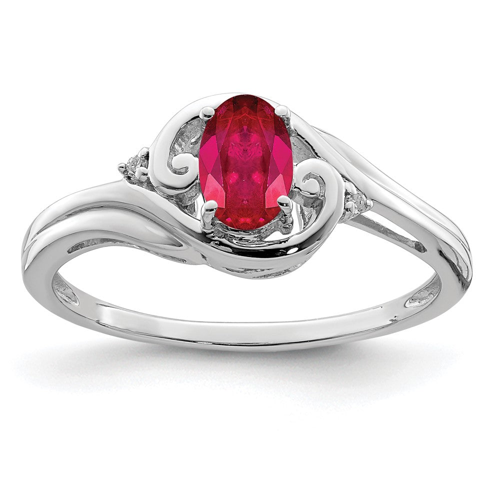 Image of ID 1 Sterling Silver Rhodium Plated Diamond & Ruby Ring