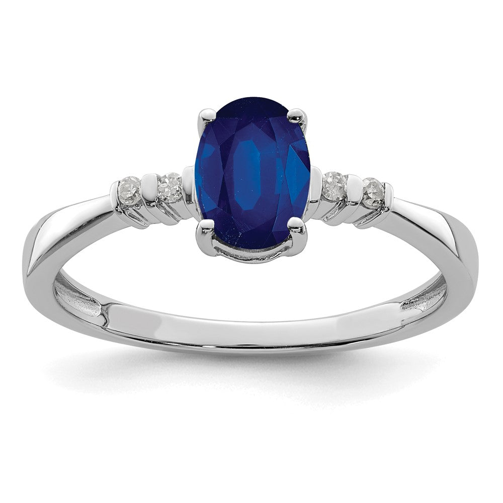 Image of ID 1 Sterling Silver Rhodium Plated Diamond & Sapphire Oval Ring