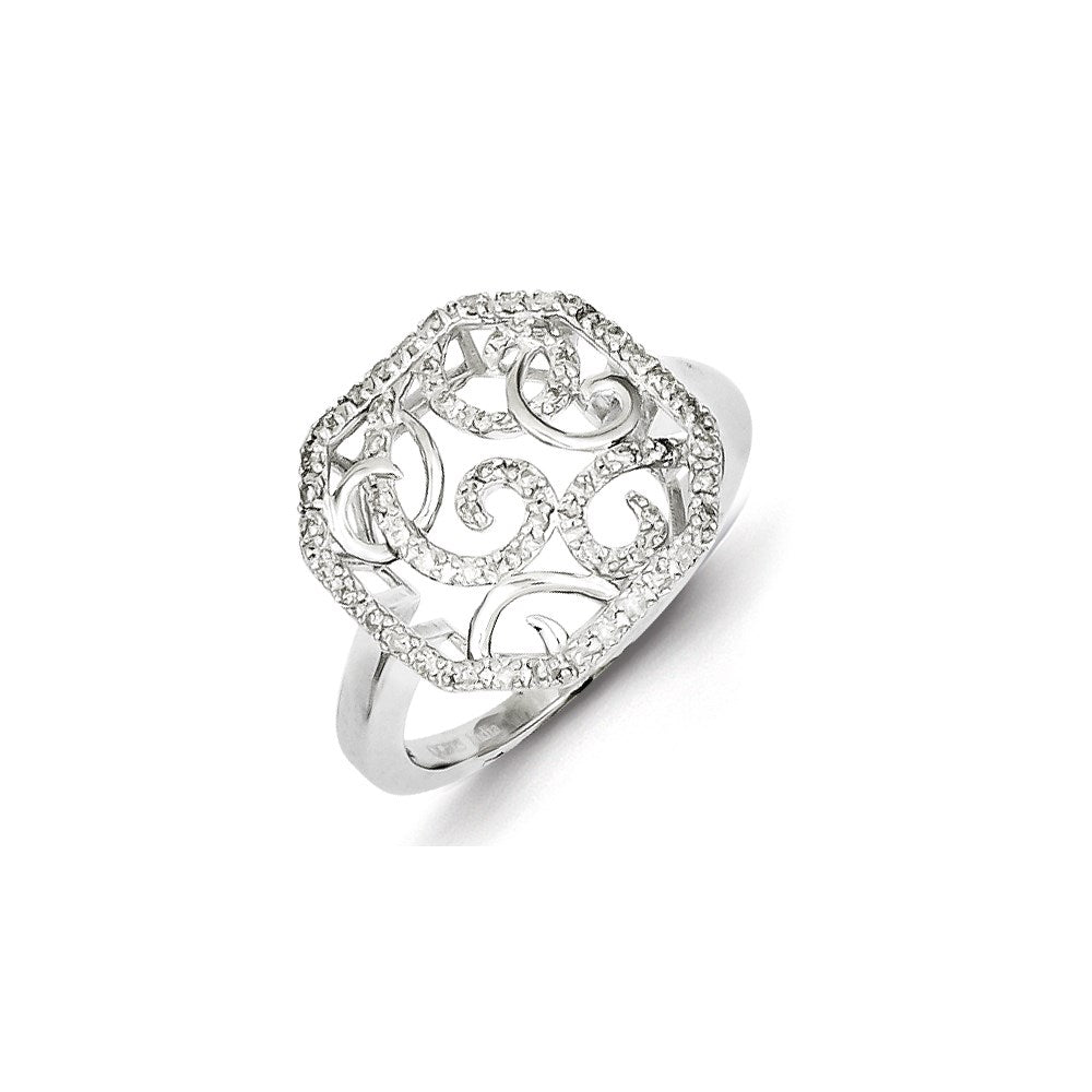 Image of ID 1 Sterling Silver Rhodium Plated Diamond Square Swirl Ring