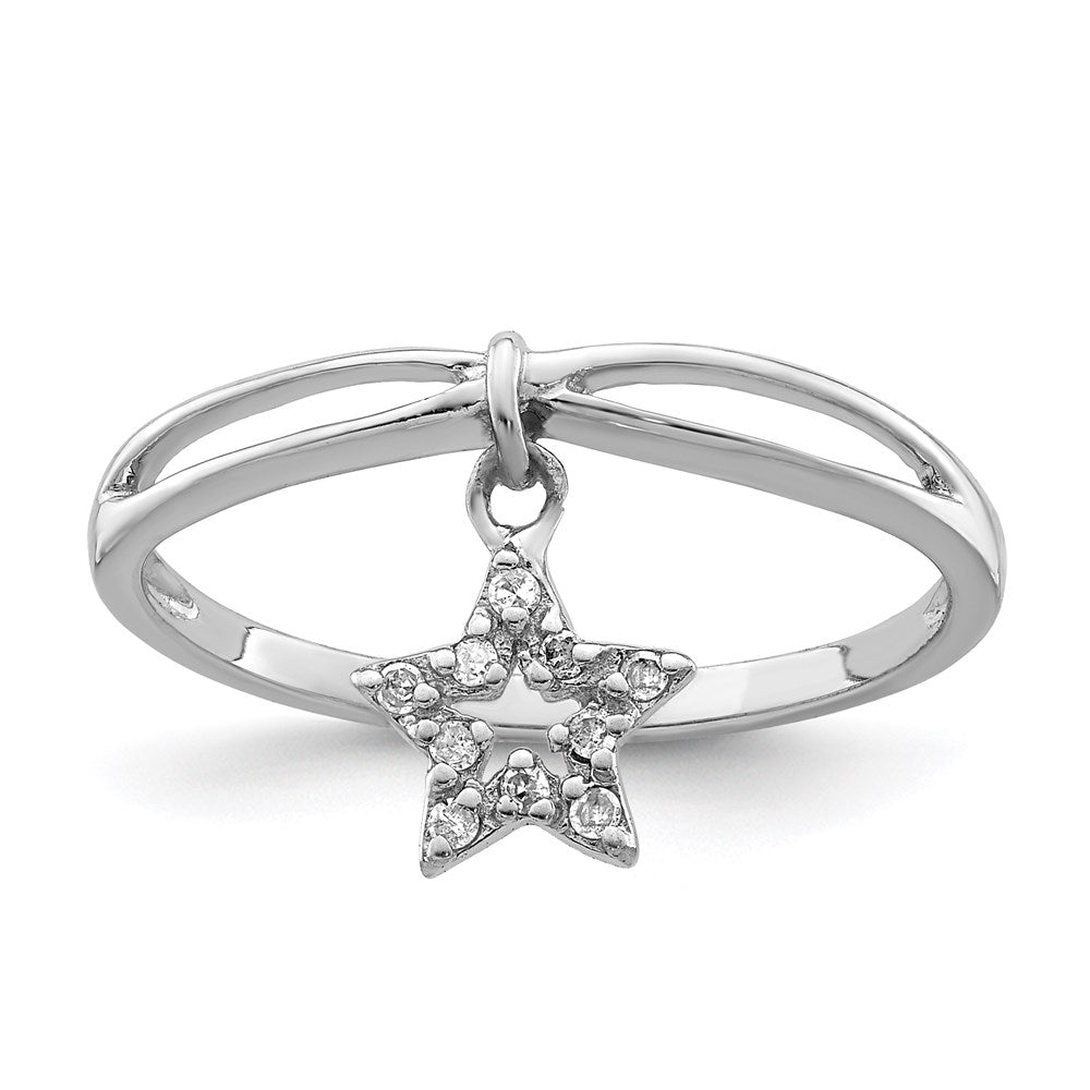 Image of ID 1 Sterling Silver Rhodium Plated Diamond Star Dangle Ring