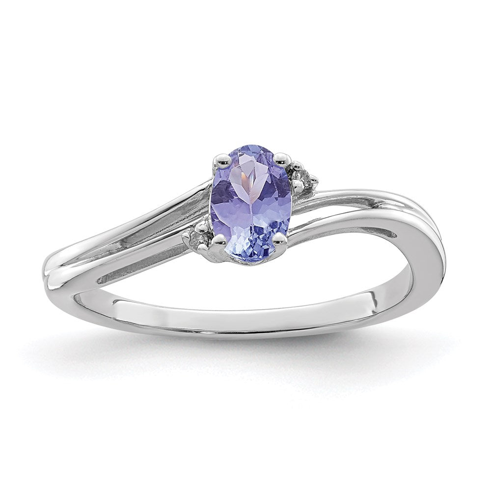 Image of ID 1 Sterling Silver Rhodium Plated Diamond & Tanzanite Oval Ring